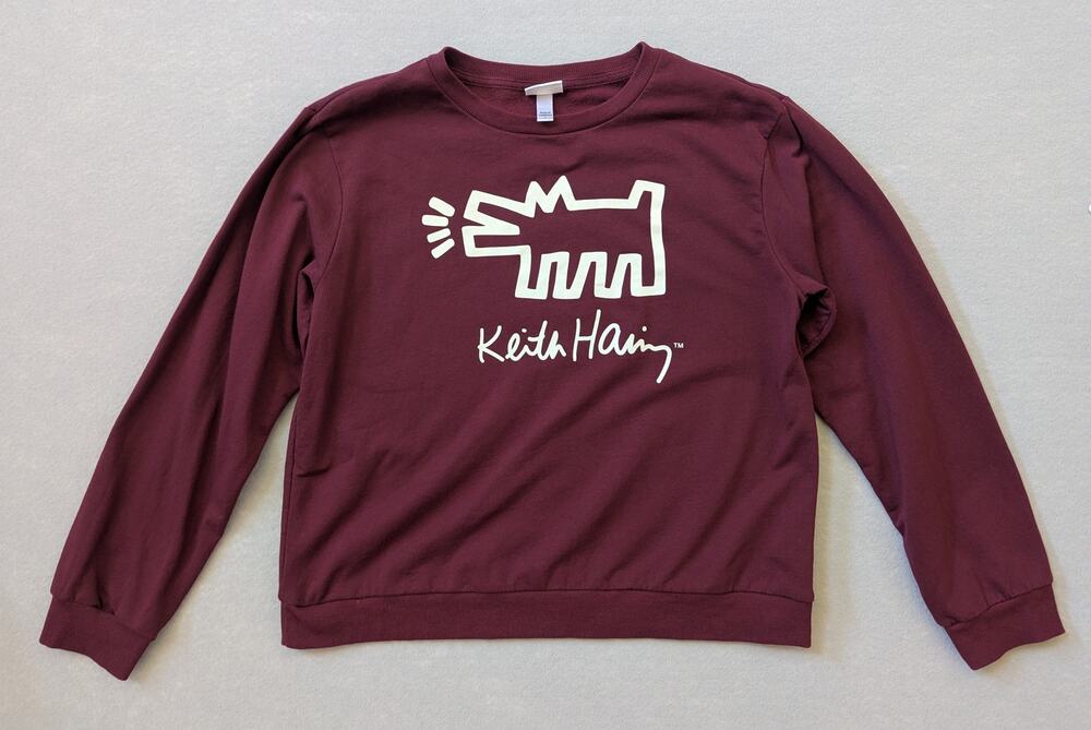 Keith Haring Barking Dog Burgundy Crewneck Sweatshirt Unisex Size Large Pop Art